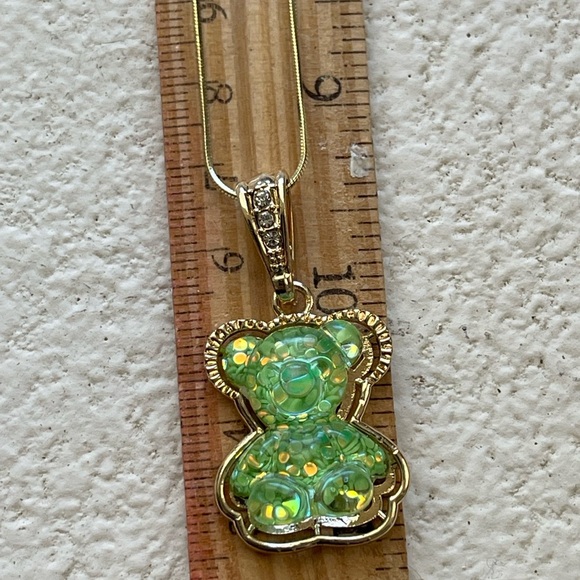 Gold and Green Bear Pendant Necklace - Picture 4 of 4